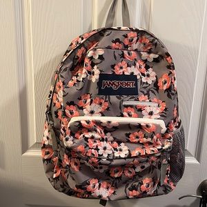 Jansport Women's Backpack - Floral Gray and Coral
